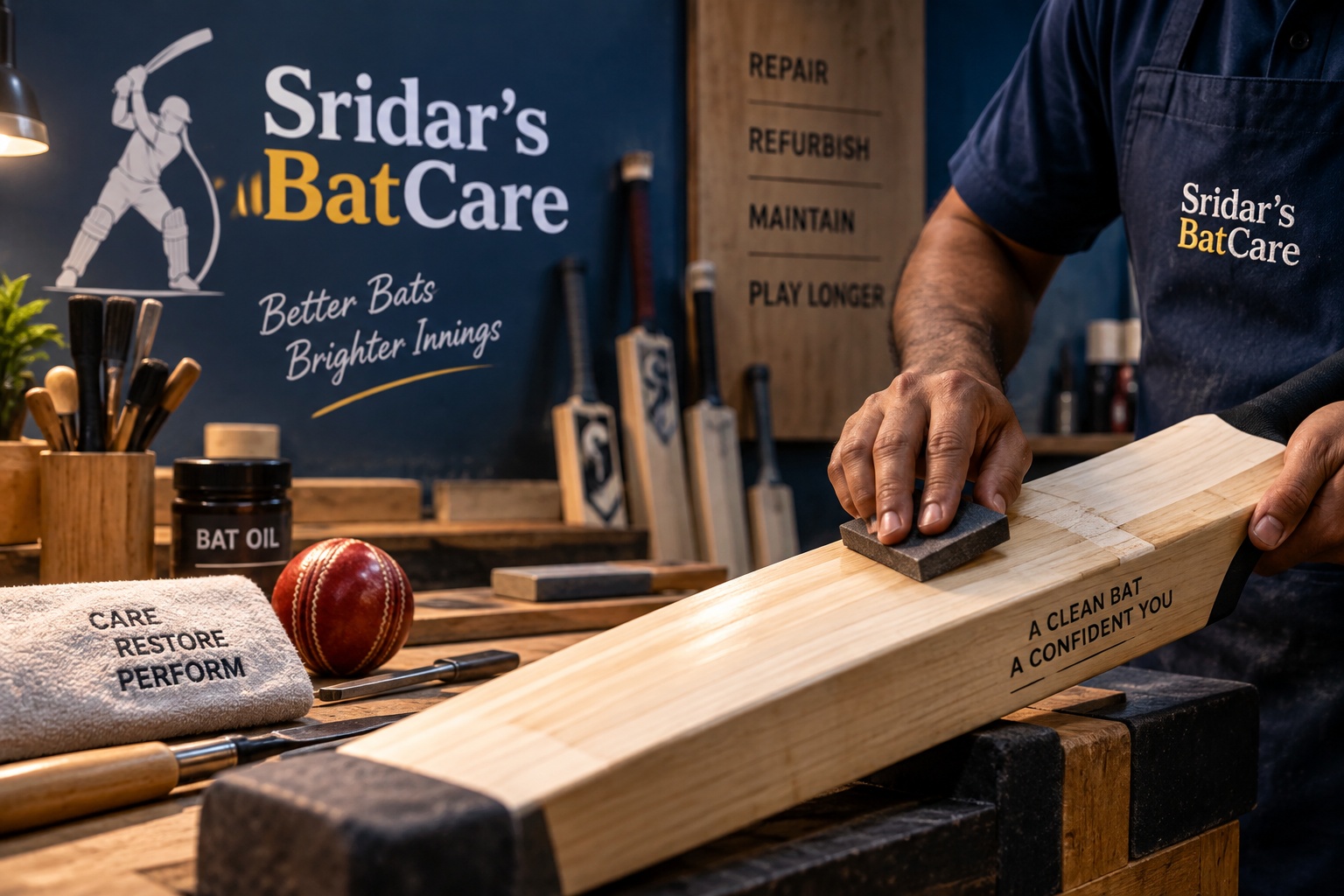 Cricket bat servicing at Sridar's BatCare